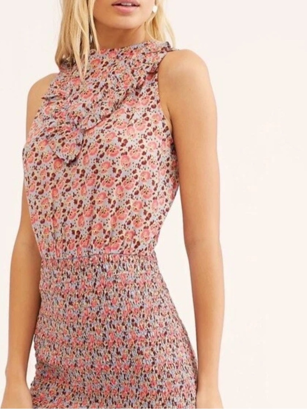 Free People I'm Your Favorite Smocked Mini Dress Chambray Combo XS Boho NWT
